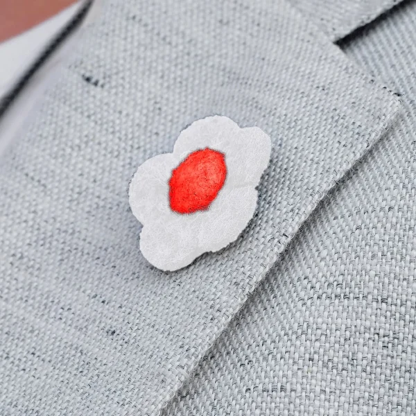 Warren Asher Pin’s à Fleur Blanche Et Rouge 6