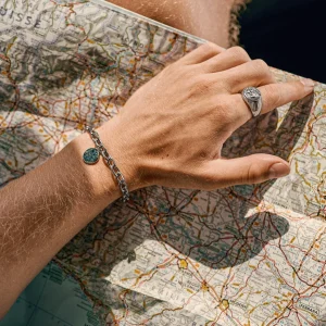 Arkai Atlas | Bracelet En Acier Argenté Avec Pendentif Azurite Et Malachite 12