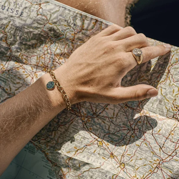 Arkai Atlas | Bracelet En Acier Doré Avec Pendentif Azurite Et Malachite 4