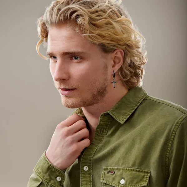 Lucleon Boucle D’oreille En Titane Noir Avec Pendentif Ankh 5