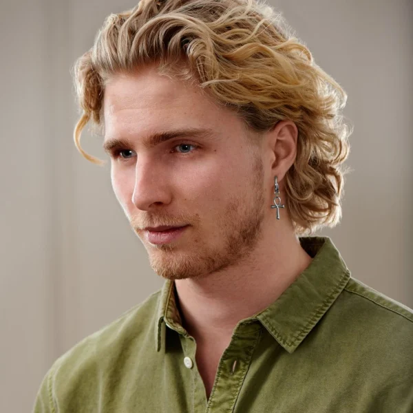 Lucleon Boucle D’oreille En Acier Argenté Avec Pendentif Ankh 4