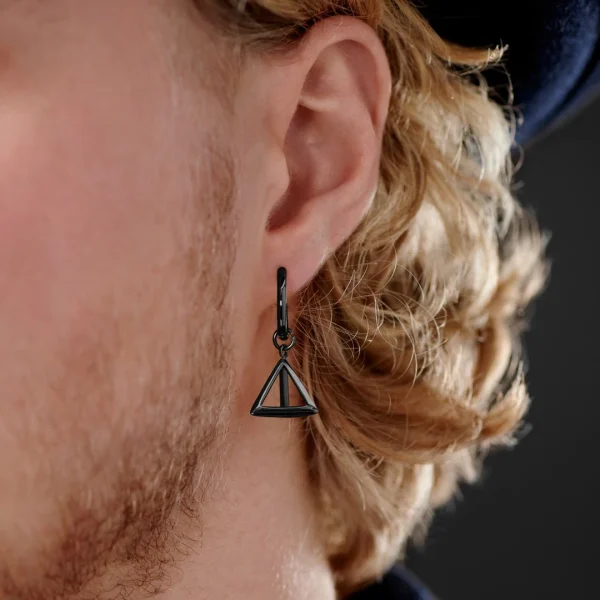 Lucleon Boucle D’oreille En Acier Noir Avec Pendentif Triangle 4