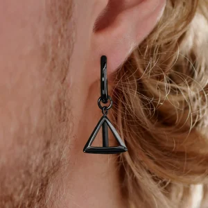 Lucleon Boucle D’oreille En Acier Noir Avec Pendentif Triangle 16