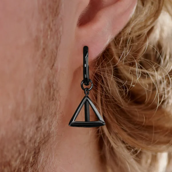 Lucleon Boucle D’oreille En Acier Noir Avec Pendentif Triangle 6