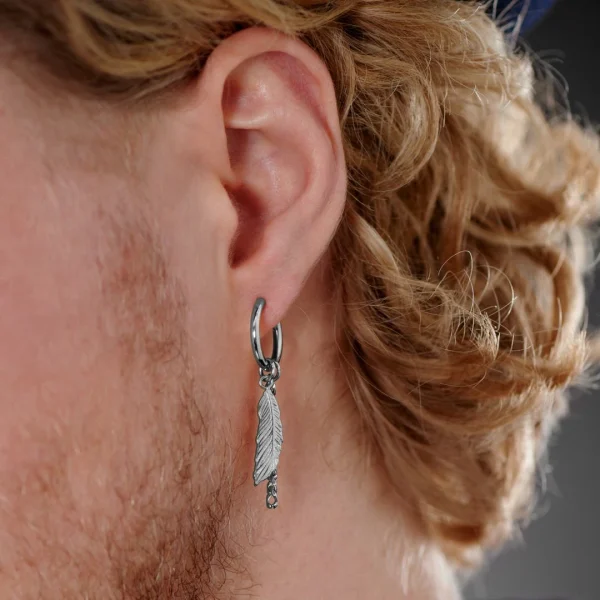 Lucleon Boucle D’oreille En Acier Argenté Avec Pendentifs Plumes Et Chaîne 4