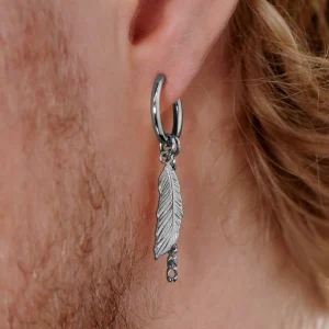 Lucleon Boucle D’oreille En Acier Argenté Avec Pendentifs Plumes Et Chaîne 16