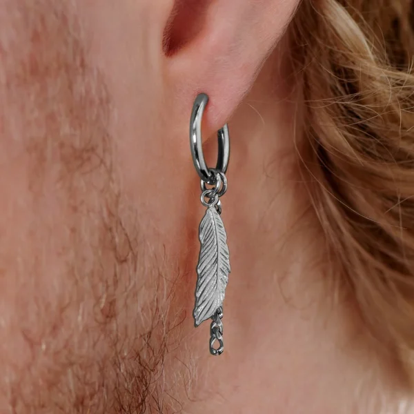 Lucleon Boucle D’oreille En Acier Argenté Avec Pendentifs Plumes Et Chaîne 6
