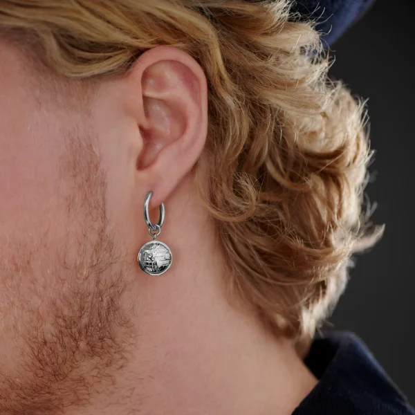 Lucleon Boucle D’oreille En Acier Argenté Avec Pendentif Globe Terrestre 3