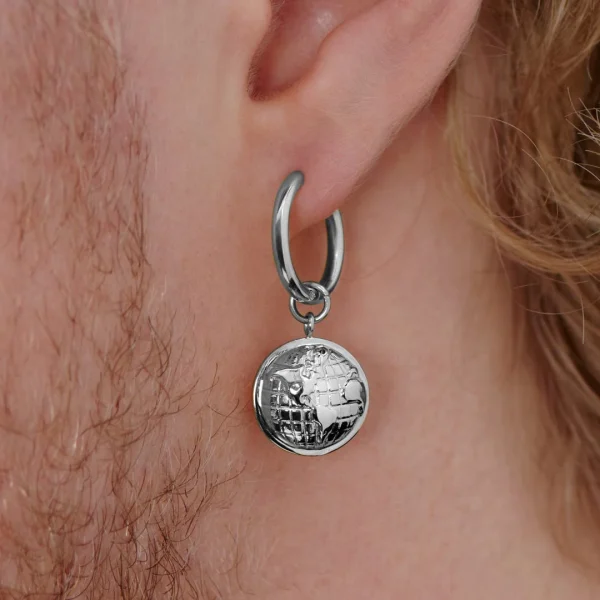 Lucleon Boucle D’oreille En Acier Argenté Avec Pendentif Globe Terrestre 5