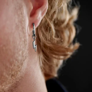 Lucleon Boucle D’oreille En Acier Argenté Avec Pendentif éclair 9