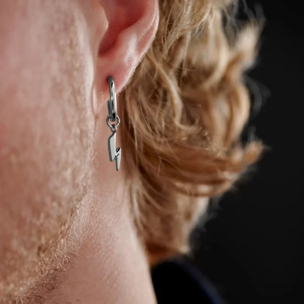Lucleon Boucle D’oreille En Acier Argenté Avec Pendentif éclair 3