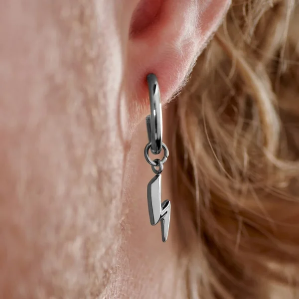 Lucleon Boucle D’oreille En Acier Argenté Avec Pendentif éclair 5