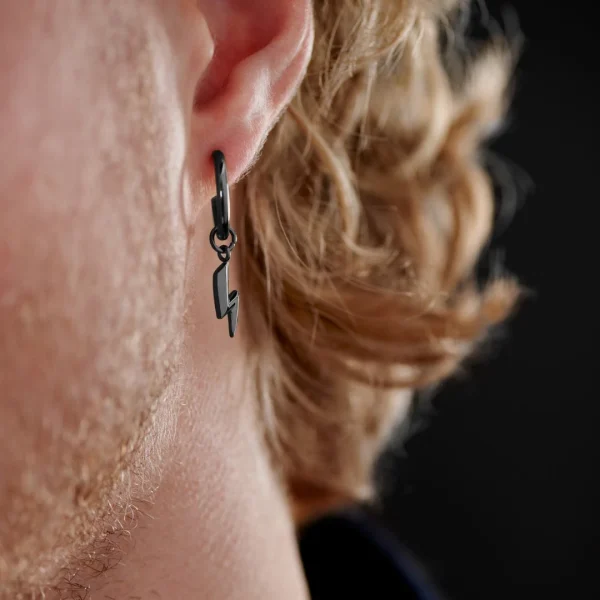 Lucleon Boucle D’oreille En Acier Noir Avec Pendentif éclair 3