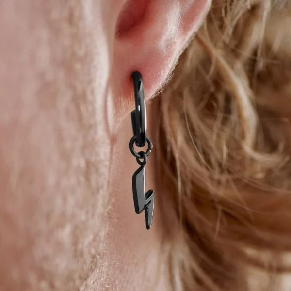 Lucleon Boucle D’oreille En Acier Noir Avec Pendentif éclair 5