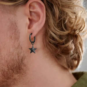 Lucleon Boucle D’oreille En Acier Noir Avec Pendentif étoile 12