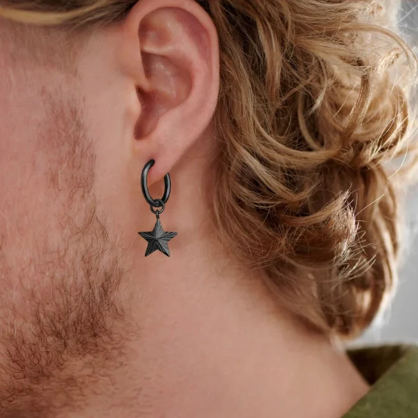 Lucleon Boucle D’oreille En Acier Noir Avec Pendentif étoile 4