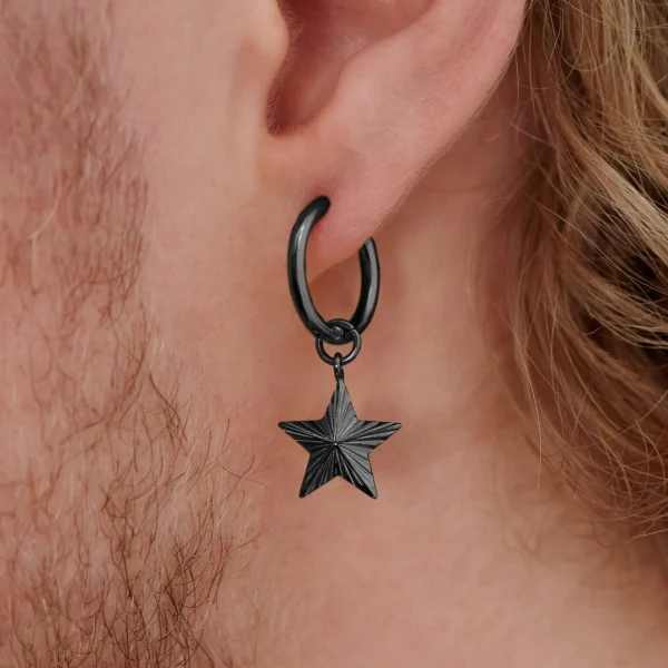 Lucleon Boucle D’oreille En Acier Noir Avec Pendentif étoile 6