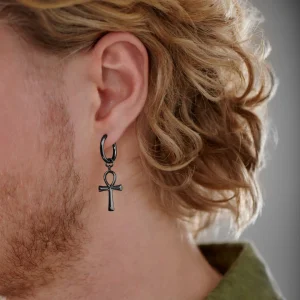 Lucleon Boucle D’oreille En Acier Noir Avec Pendentif Ankh 10