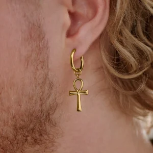 Lucleon Boucle D’oreille En Acier Doré Avec Pendentif Ankh 13