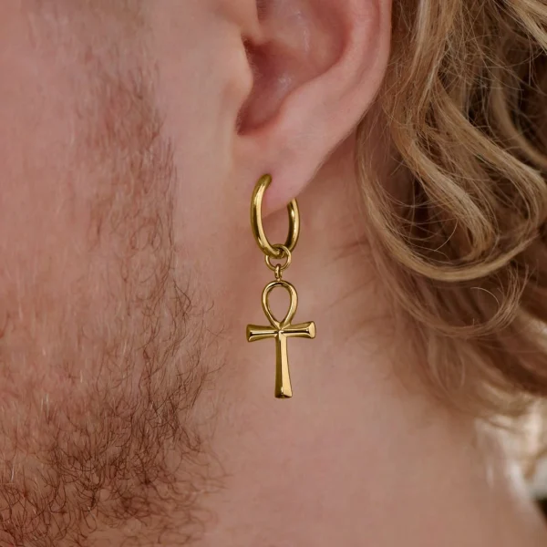 Lucleon Boucle D’oreille En Acier Doré Avec Pendentif Ankh 5