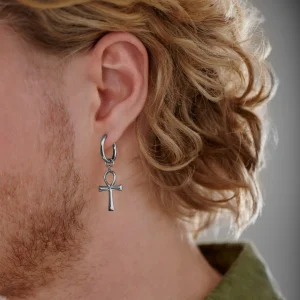Lucleon Boucle D’oreille En Acier Argenté Avec Pendentif Ankh 10