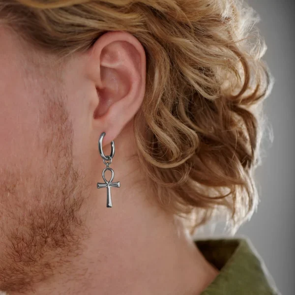 Lucleon Boucle D’oreille En Acier Argenté Avec Pendentif Ankh 3