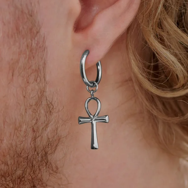 Lucleon Boucle D’oreille En Acier Argenté Avec Pendentif Ankh 6