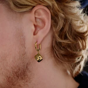Lucleon Boucle D’oreille En Acier Doré Avec Pendentif Dé 14
