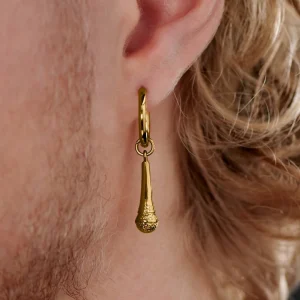 Lucleon Boucle D’oreille En Acier Doré Avec Pendentif Microphone 16