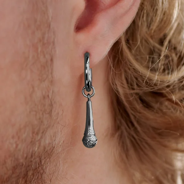 Lucleon Boucle D’oreille En Acier Argenté Avec Pendentif Microphone 6