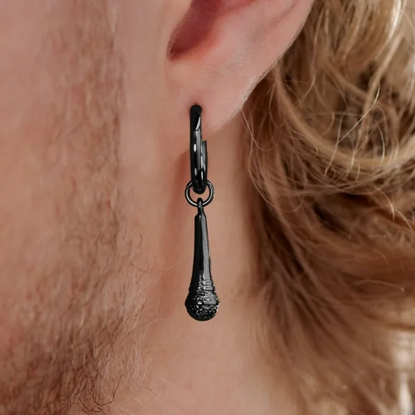 Lucleon Boucle D’oreille En Acier Noir Avec Pendentif Microphone 6