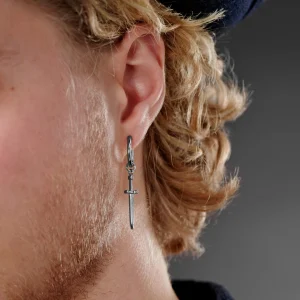 Lucleon Boucle D’oreille En Acier Argenté Avec Pendentif épée 10