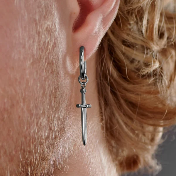 Lucleon Boucle D’oreille En Acier Argenté Avec Pendentif épée 6