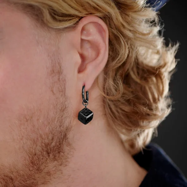 Lucleon Boucle D’oreille En Acier Noir Avec Pendentif Dé 6