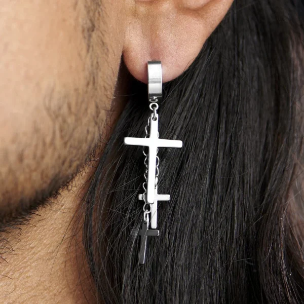 Fort Tempus Boucle D’oreille Trio De Croix Argenté 7