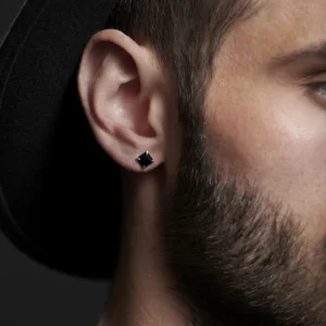 Lucleon Boucle D’oreille Carrée Pierre De Zircone Noire – 6mm 12