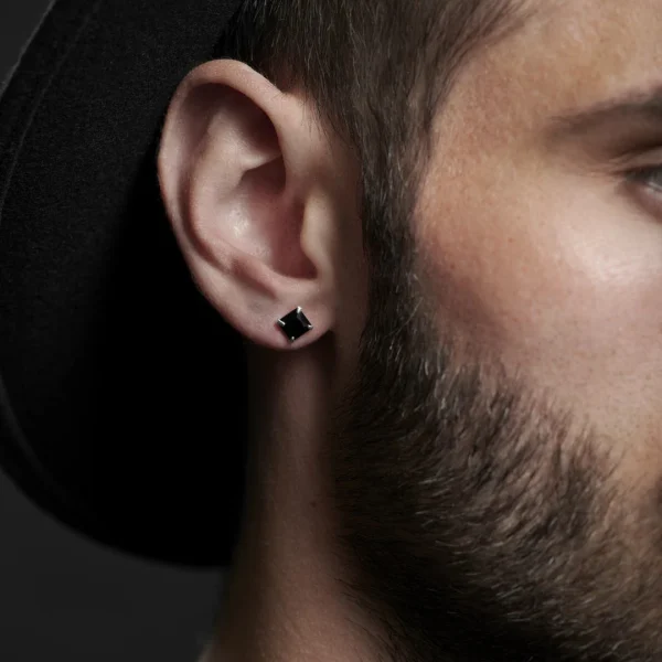 Lucleon Boucle D’oreille Carrée Pierre De Zircone Noire – 6mm 4