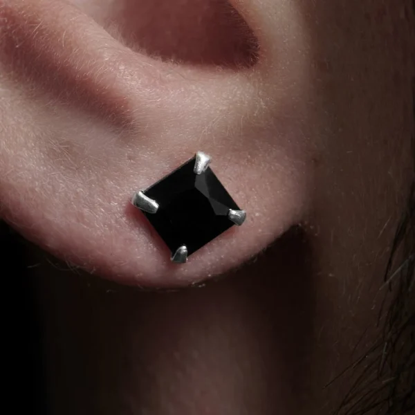 Lucleon Boucle D’oreille Carrée Pierre De Zircone Noire – 6mm 6