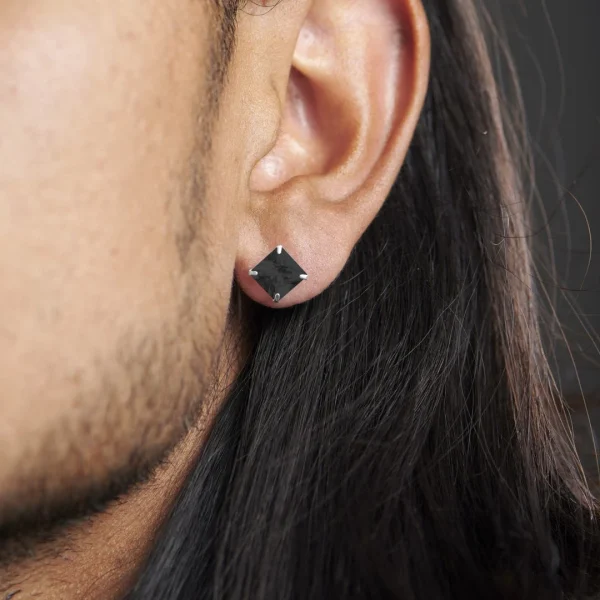 Lucleon Boucle D’oreille Carrée – Pierre De Zircone Noire De 8mm 4