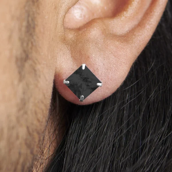 Lucleon Boucle D’oreille Carrée – Pierre De Zircone Noire De 8mm 6