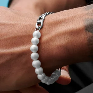 Lucleon Chaîne Gourmette Argentée Et Bracelet De Perles Chad Amager 18