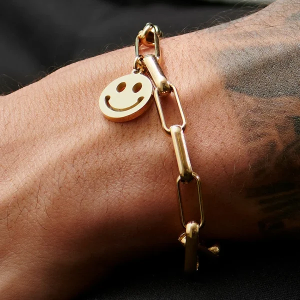 Lucleon Bracelet Amager Clarke Doré à Maille Torsadée Et Maille Gourmette Avec Pendentif Smiley 7