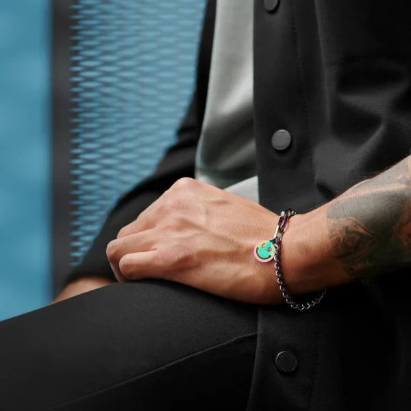 Lucleon Bracelet Amager Clarke Arc-en-ciel à Maille Torsadée Et Maille Gourmette Avec Pendentif Smiley 5
