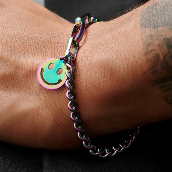 Lucleon Bracelet Amager Clarke Arc-en-ciel à Maille Torsadée Et Maille Gourmette Avec Pendentif Smiley 7