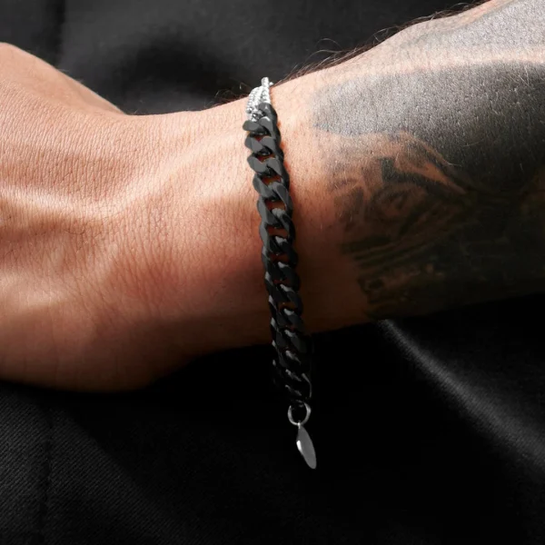 Lucleon Bracelet En Acier Argenté Et Bronze Gunmetal Carlos Amager à Double Maille Gourmette 7