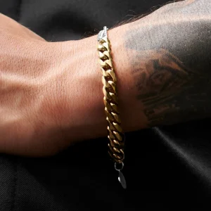 Lucleon Bracelet En Acier Couleur Argent Et Or Carlos Amager à Double Maille Gourmette 18