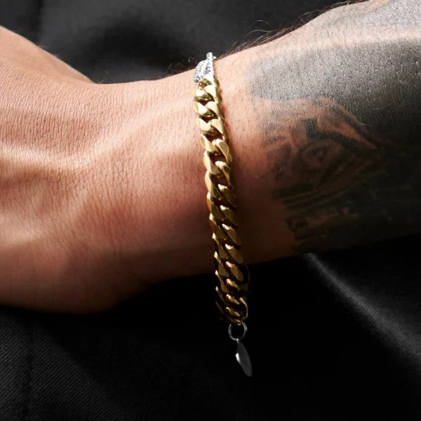 Lucleon Bracelet En Acier Couleur Argent Et Or Carlos Amager à Double Maille Gourmette 7