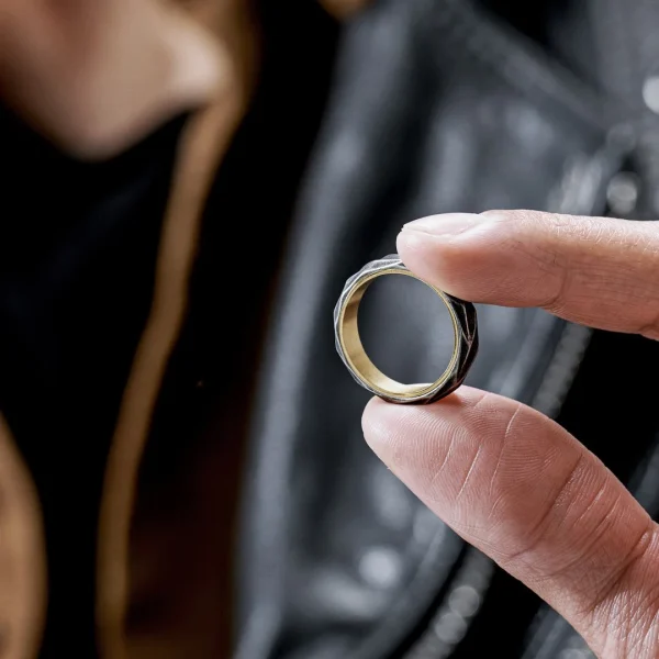Lucleon Bague En Acier Doré & Noir Vintage Pearce Crux 3