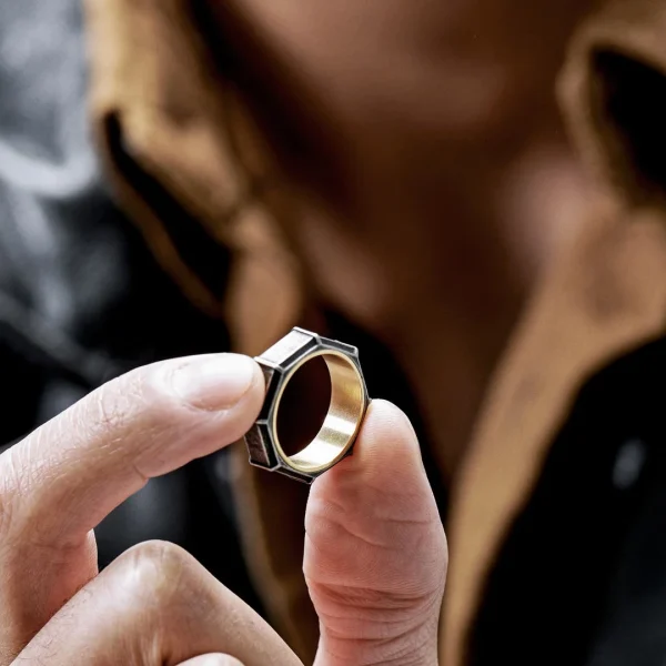 Lucleon Bague En Acier Doré Et Noir Vintage Pearce Torque 3