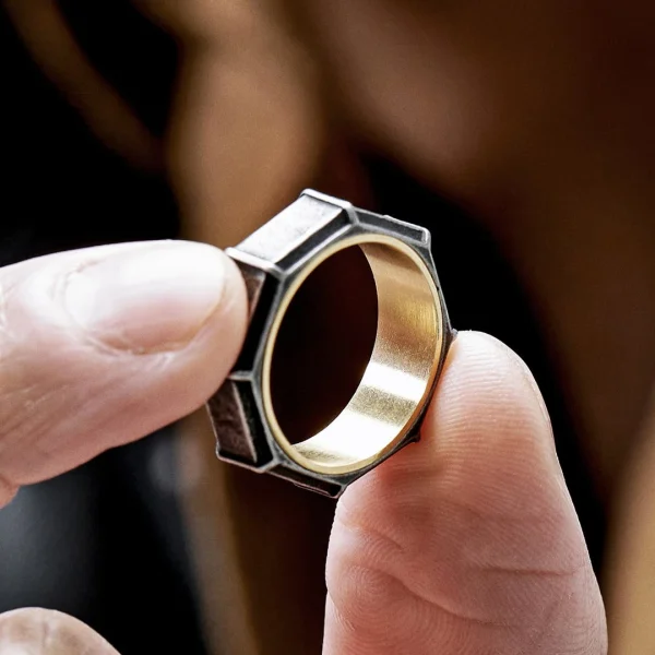 Lucleon Bague En Acier Doré Et Noir Vintage Pearce Torque 7